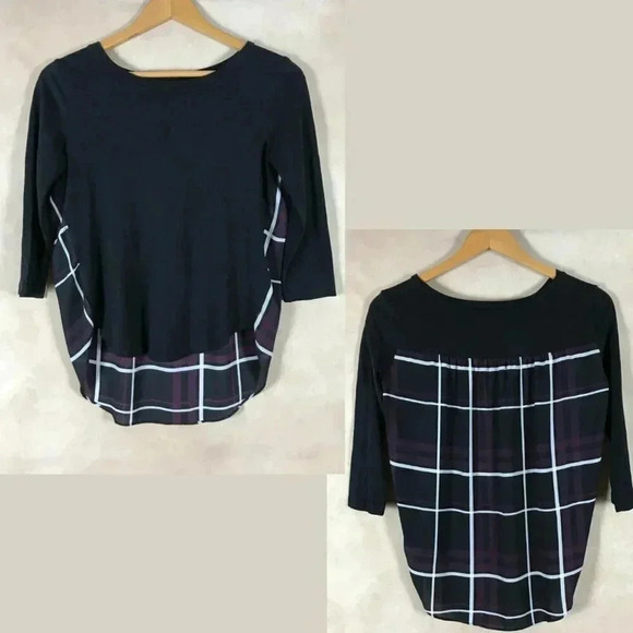 LOFT Mixed Fabric 3/4 Sleeve Hi-Low Top - Picture 1 of 6